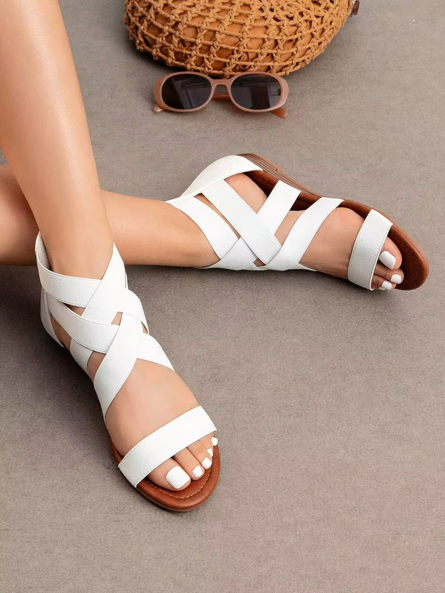 Women's Elastic Ankle Strap Low Wedges Sandals Casual Dressy Summer Flat Sandals Cute Gladiator Shoes
