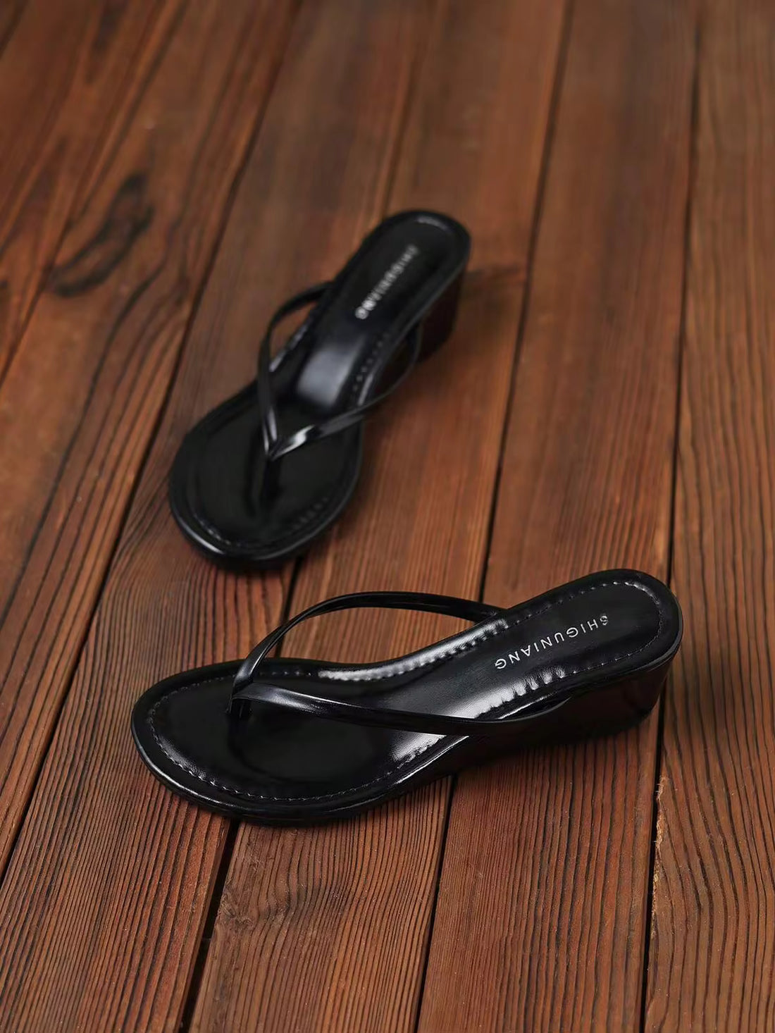2026 Summer New Women's Thong Sandals, Fashion Office High Heel Mules, Casual Solid Color Wedge Thick Bottom Elegant Minimalist Slippers, Suitable For Dresses 971-1