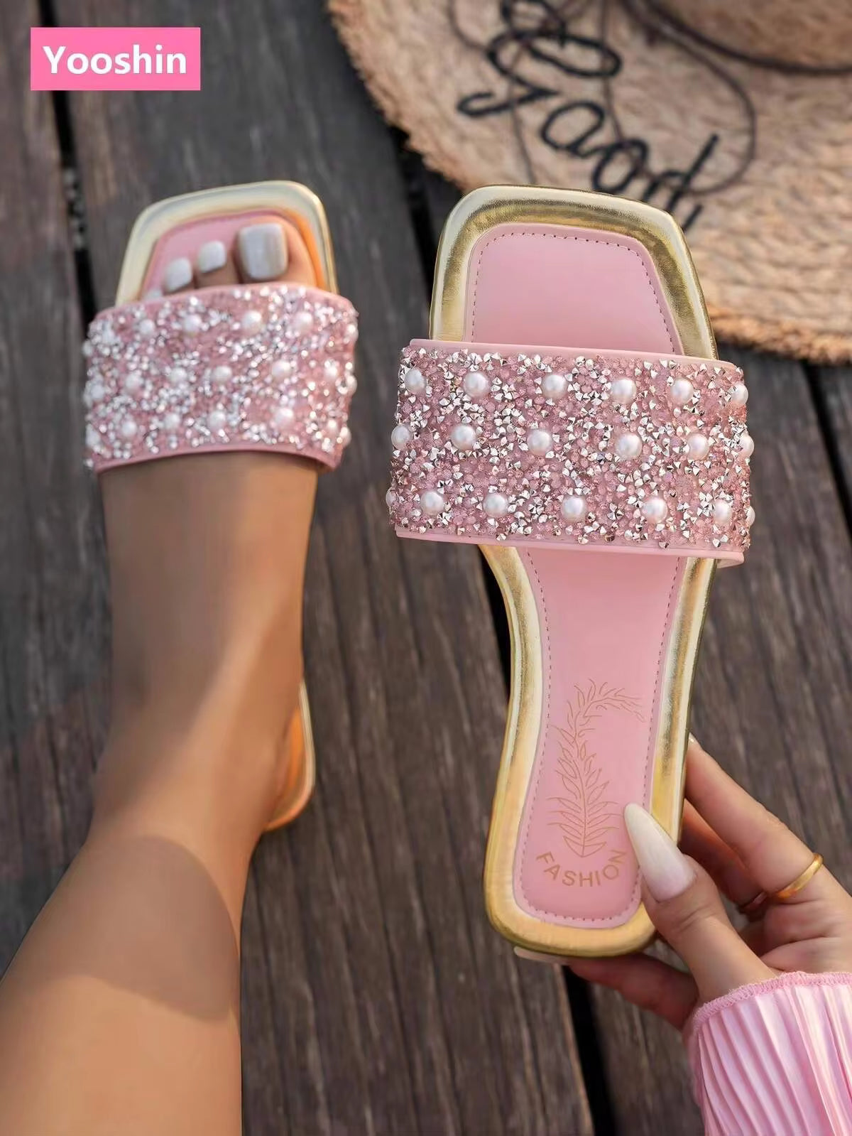 Women's Flat Square Toe Sandals, Dopamine Color Mix, Slip-On Casual Comfortable Outdoor/Indoor Slippers, Slouchy Vacation Beach Flip Flops